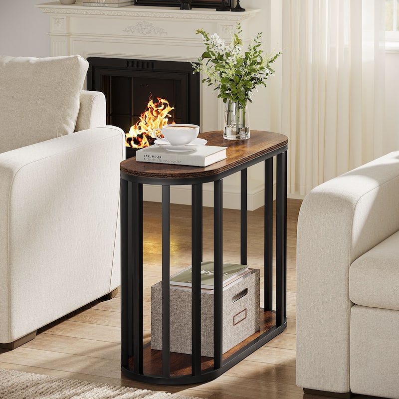 Narrow End Table with Storage, 2-Tier Industrial Side Table