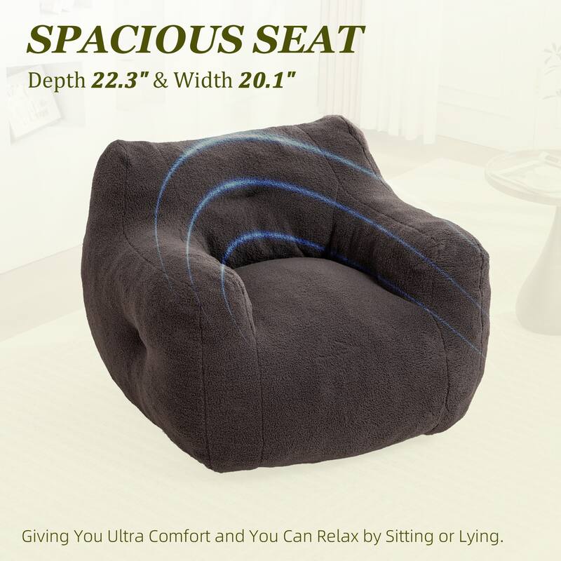 HOMEFUN Teddy Fabric Upholstered High-Density Foam Bean Bag Sofa Chair with Armrests