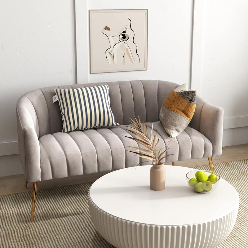 SEYNAR Modern Glam Comfy 50" Metal Legs Curved Sofa 2 Seaters Loveseat with Tufted Back - Grey