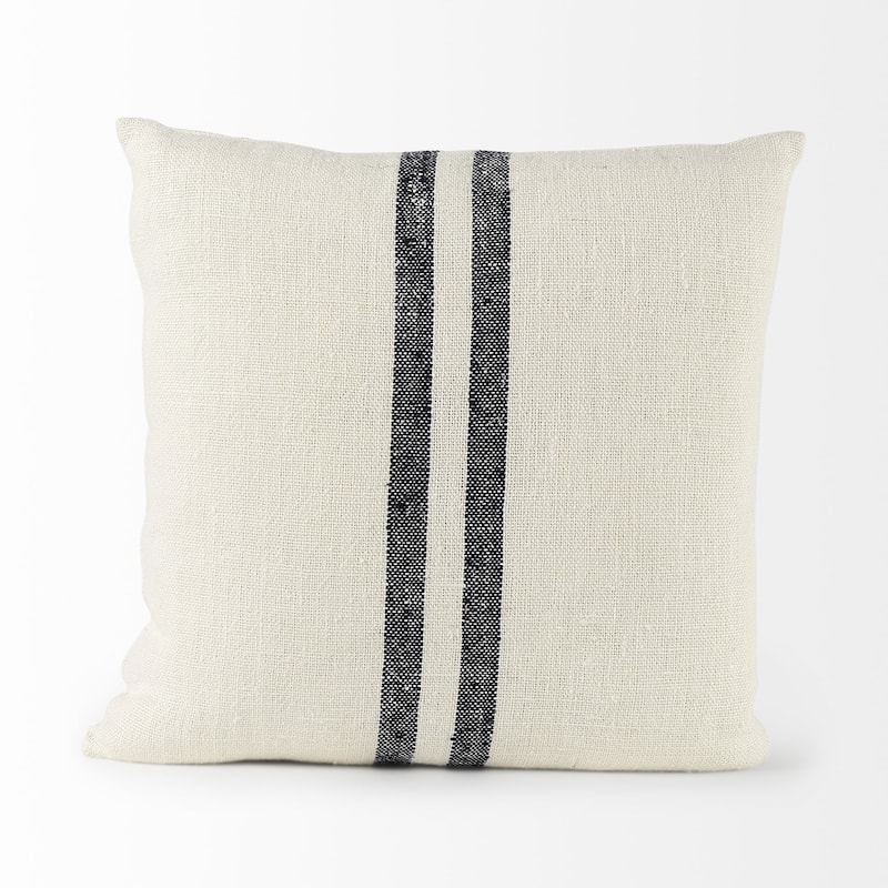 Beige and Central Blue Stripes Accent Pillow Cover