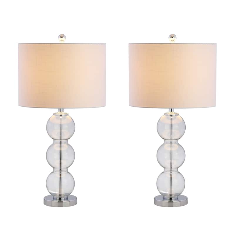 Ella 27" Glass Triple-Sphere LED Table Lamp, Mercury Silver/Chrome (Set of 2) by JONATHAN Y