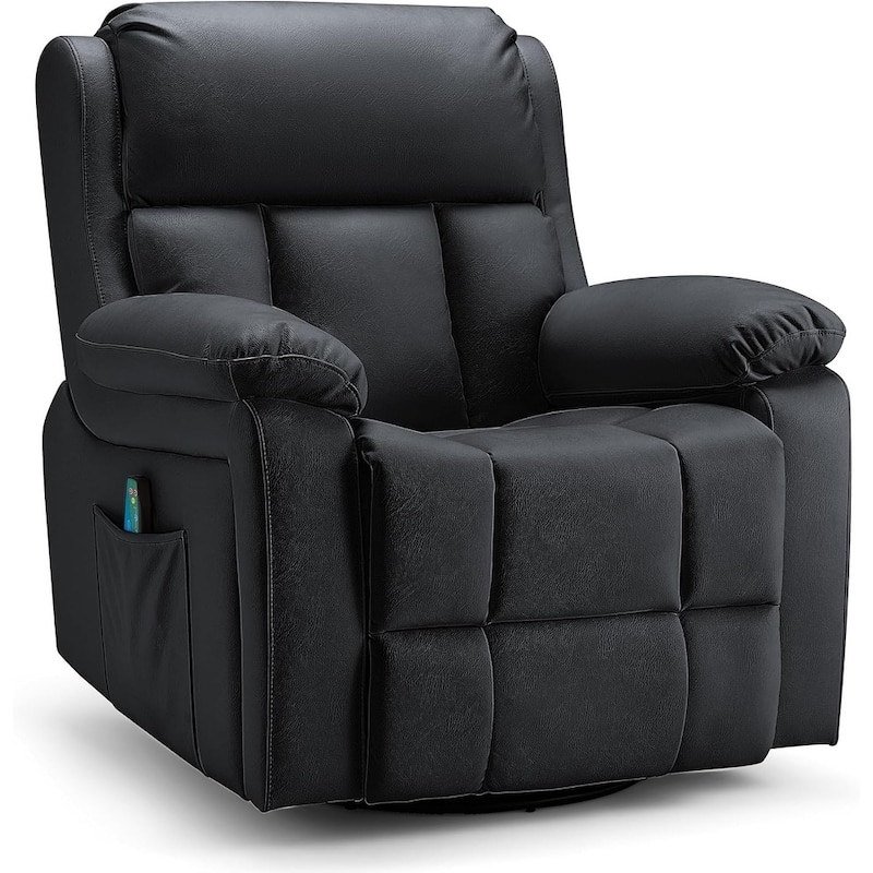Heated 360° Swivel Massage Recliner Chair - Luxury PU Leather Reclining Sofa with Side Pocket for Living Room