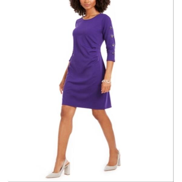 Ny Collection Women's Ruched 3/4 Sleeve Sheath Dress Purple Size Petite  X-Large - Bed Bath & Beyond - 40560249