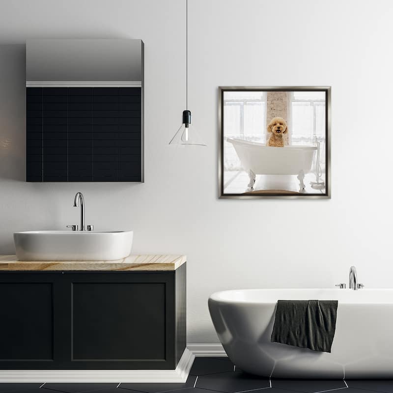 Stupell Happy Puppy in Bathtub Framed Floater Canvas Wall Art Design By CAD Designs