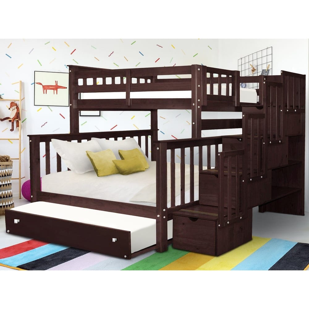 Taylor & Olive Trillium Twin over Full Stairway Bunk Bed, Full Trundle