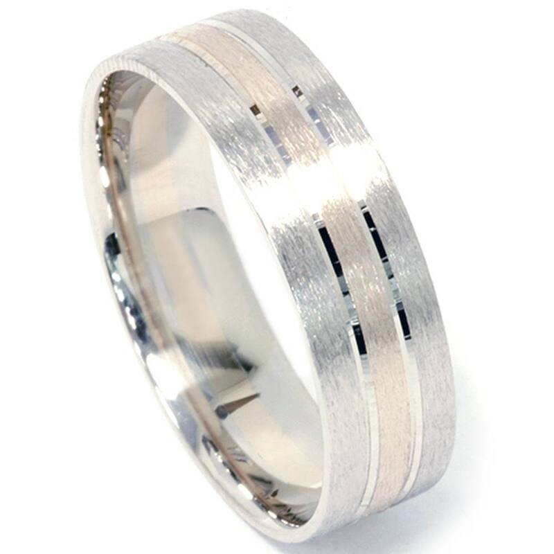 Mens Two Tone Brushed Wedding Band White & Yellow Gold