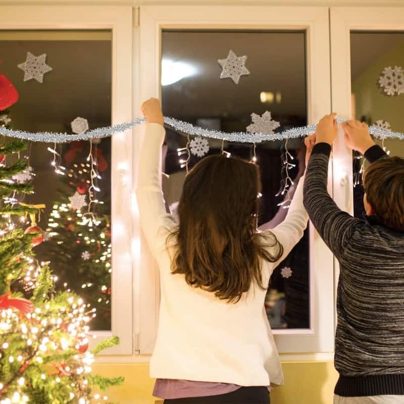 Two-Tone Shiny Tinsel Artificial Christmas Garland - 12' x 2" - Silver - 12' x 2"