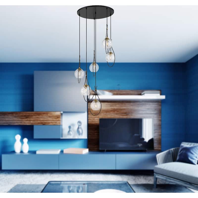 Minka Lavery 1536 Cody 6 Light 28" Wide Pendant with Clear Water Glass