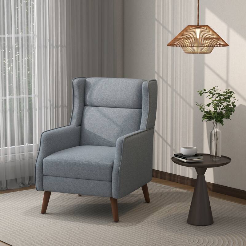 Cotton Linen Accent Chair with Wood Legs