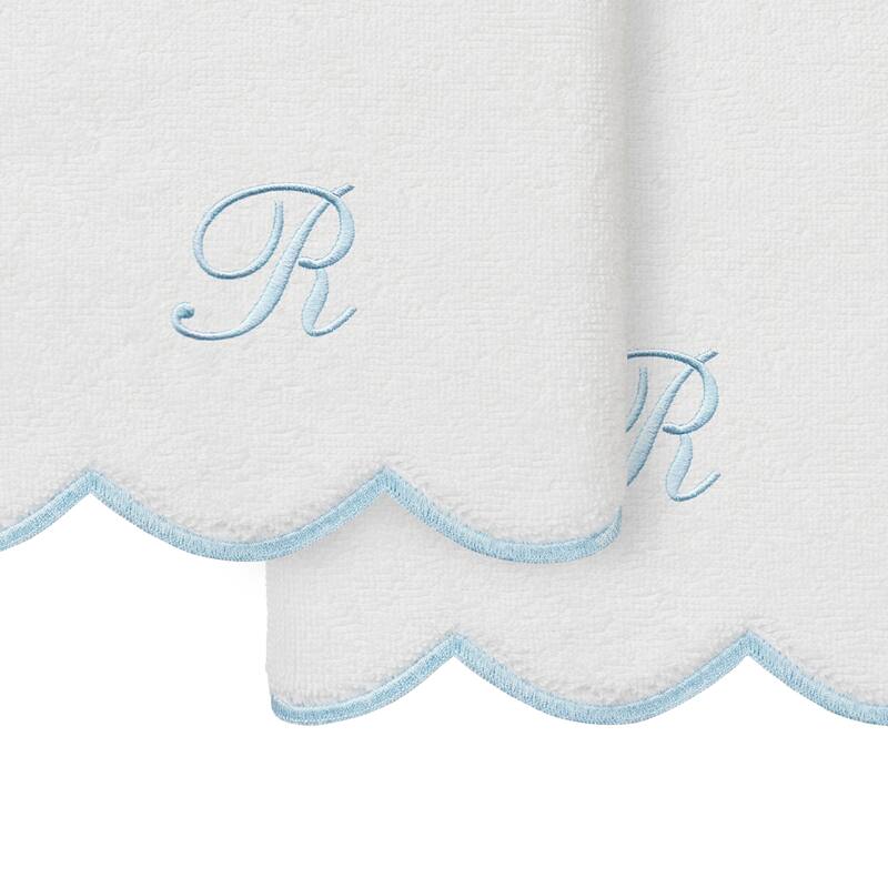 Authentic Hotel and Spa 100% Turkish Cotton Blue ADORNIA Scallop Personalized 2 Piece Hand Towel Set - 2 Hand Towels