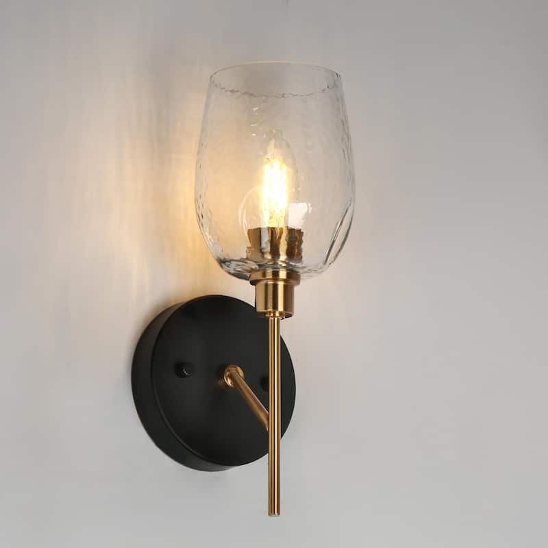 Denan Modern Transitional Gold Bedroom Wall Sconces with Textured Glass Bathroom Vanity Lights - D 5.5" x H 12"