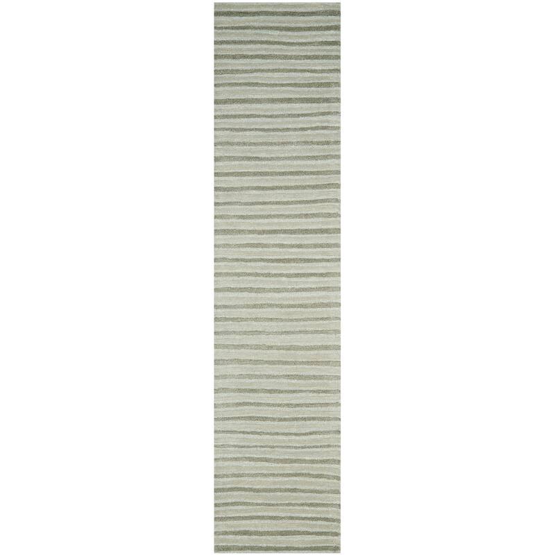 Martha Stewart by SAFAVIEH Hand Drawn Stripe Wool/ Viscose Rug - 2'3" x 10' Runner - Nimbus Cloud Gray