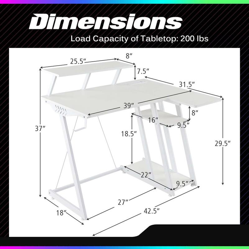 Costway L Shaped Gaming Desk with Outlets & USB Ports Monitor Shelf