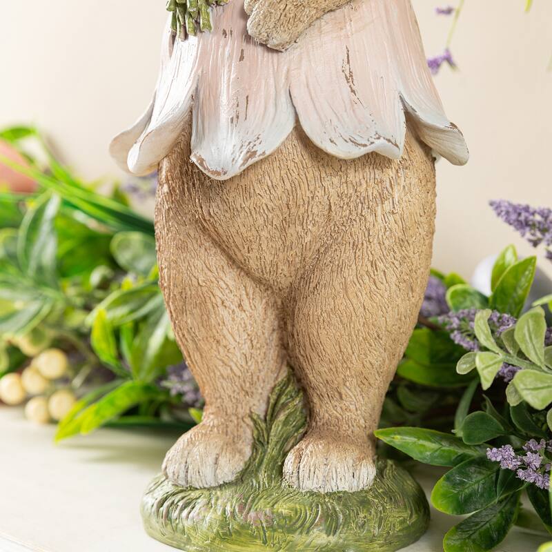 Glitzhome Easter Resin Bunny Boy Girl Table Decor with Flower Rabbit Figurine Ornaments