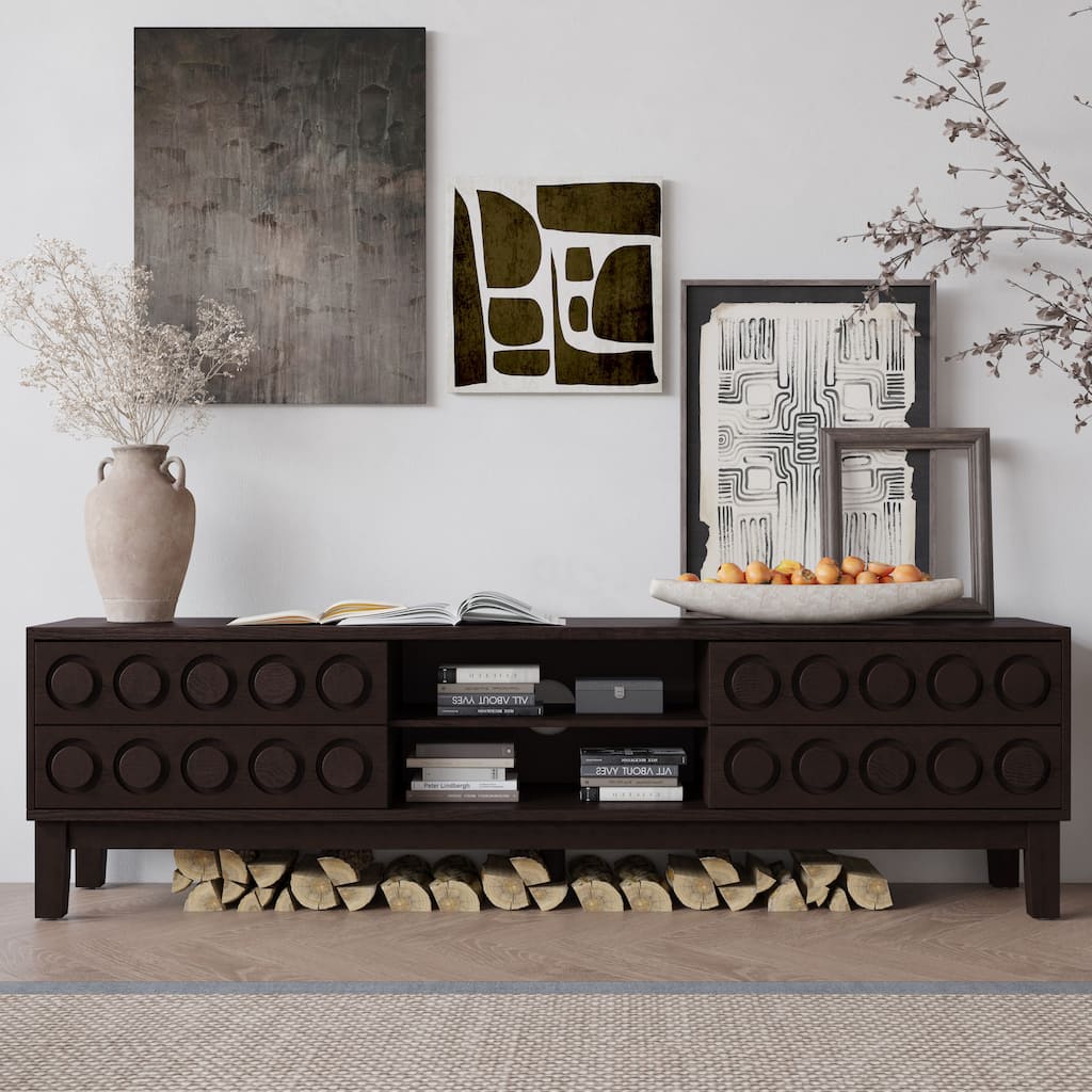 Modern Mid-Century TV Stand, for TVs Up to 75" with 4 Drawers and Cable Management, for Living Room and Office, Dark Brown