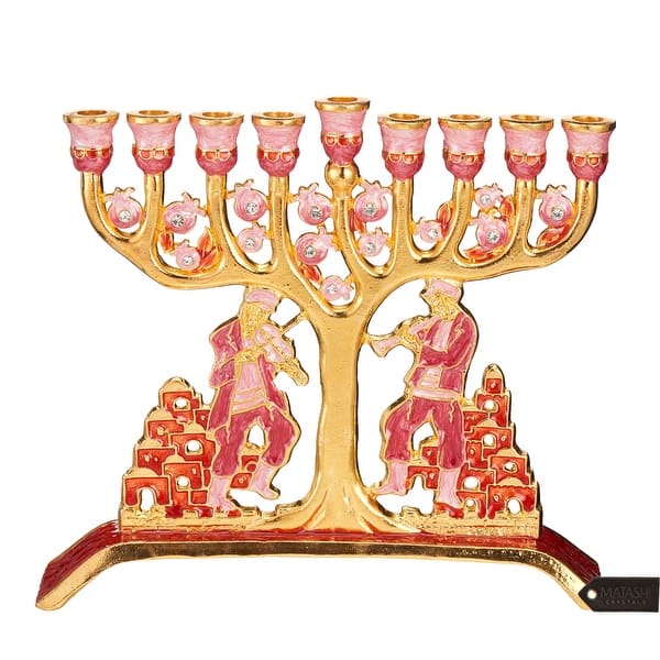 slide 2 of 5, Hand Painted Dancing Men with Jerusalem Cityscape Design