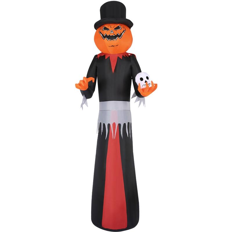 Haunted Hill Farm 12-Ft. Tall Pre-lit Inflatable Jack-O-Lantern Man with Top Hat and Skull