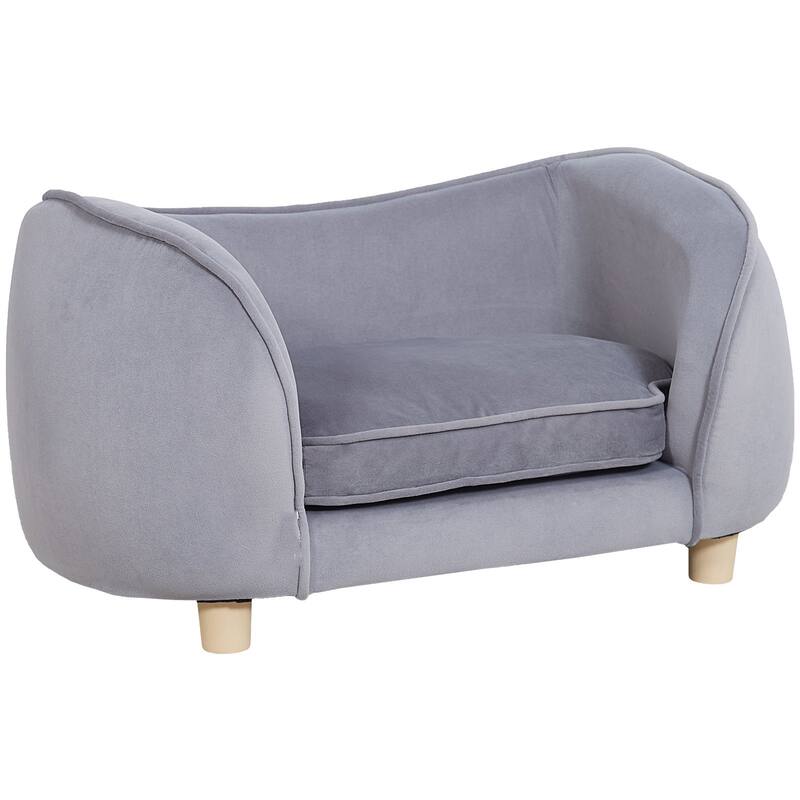Grey Pet Sofa Dog Couch with Wooden Legs Suitable for Small-Sized Dogs and Cats - 27 x 15 x 15 inch