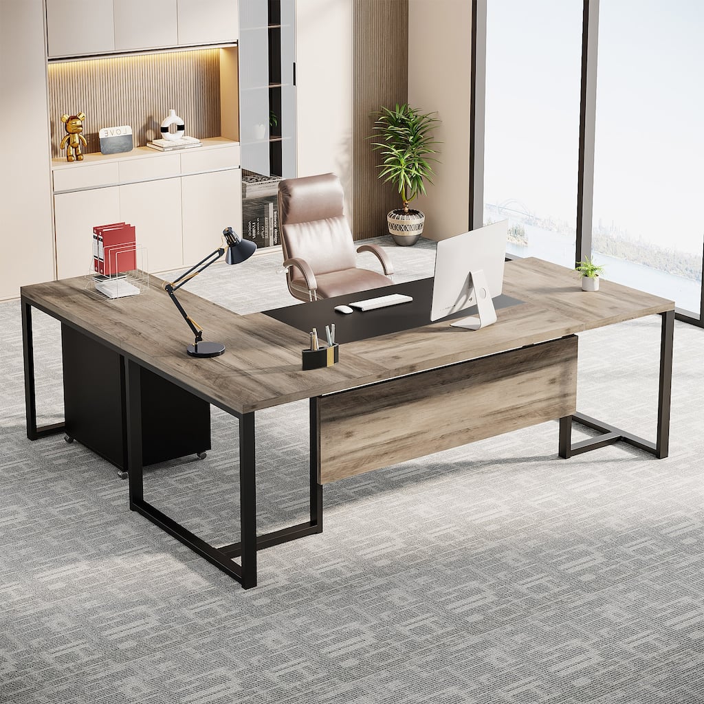 70.8'' Executive Desk with File Cabinet, Large L-Shaped Desk