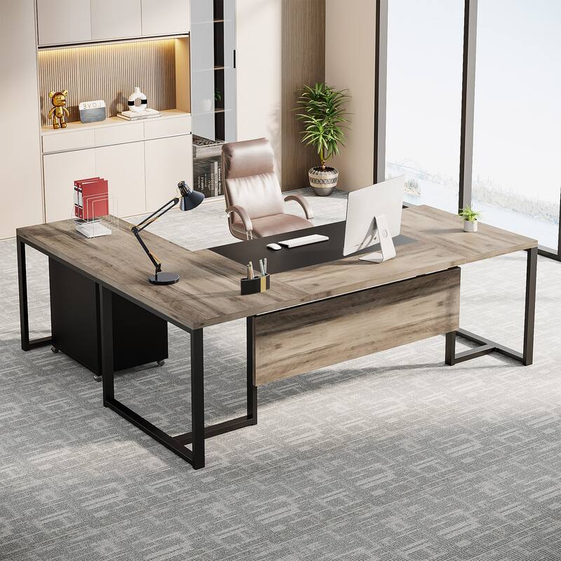 70.8’’ Executive Desk with File Cabinet, Large L-Shaped Office Executive Desk Computer Desk
