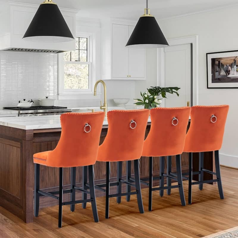 Wing Back Velvet Tufted Nailhead Barstools(Set of 6)