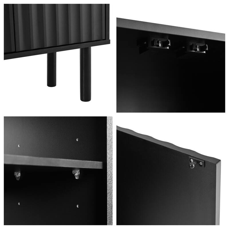 Shoe Cabinet with Solid Wood Legs, Fluted Doors and Adjustable Shelves