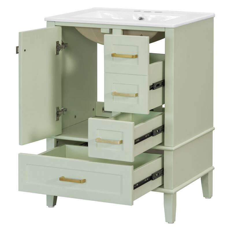 Freestanding Bathroom Vanity Cabinet with Ceramic Sink & 3 Drawers