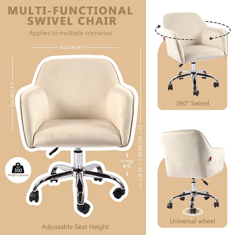 VANITII Accent Chair Swivel Vanity Chair Office Desk Chair With Wheels Modern Height Adjustable Pink/Grey/White