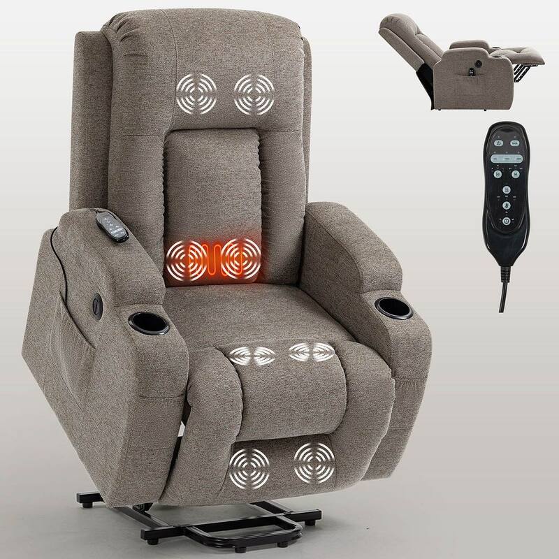 Electric Power Recliner Chair with Massage & Heat - Brown