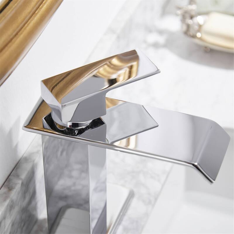 Waterfall Bathroom Sink Faucet with Drain Assembly Modern Single Handle Bathroom Faucets One Holes Basin Vanity Taps With Valve