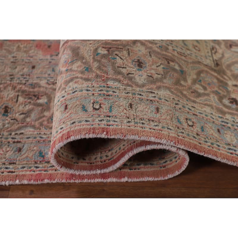 Traditional Mashad Persian Vintage Area Rug Hand-Knotted Wool Carpet - 6'4"x 9'7"