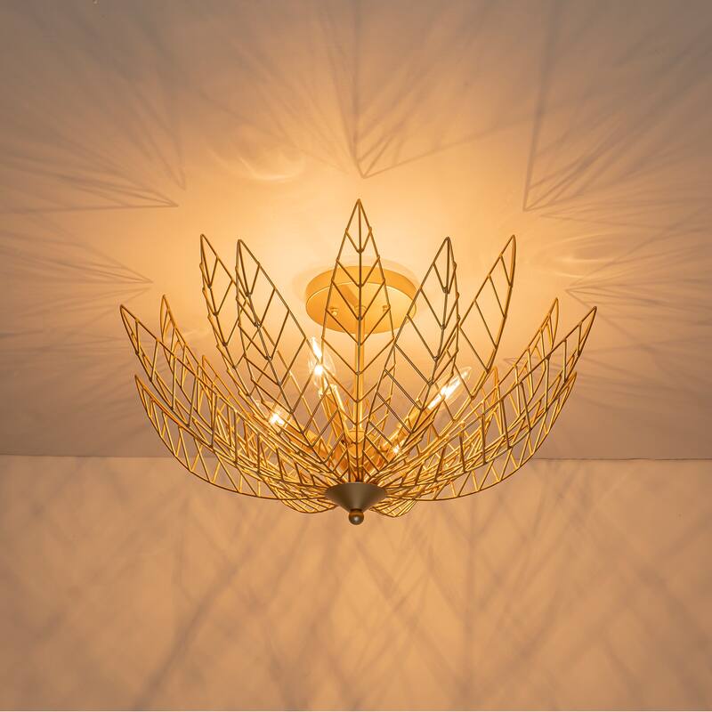 4 Lights Dual Semi-Flush Mount Ceiling Light Leaf Shaped Shades - Dia.26-in