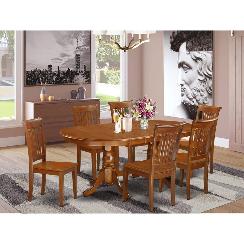 East West Furniture 7 Piece Kitchen Table Set- an Oval Dining Table and 6 Dining Chairs, Saddle Brown (Seat Options)