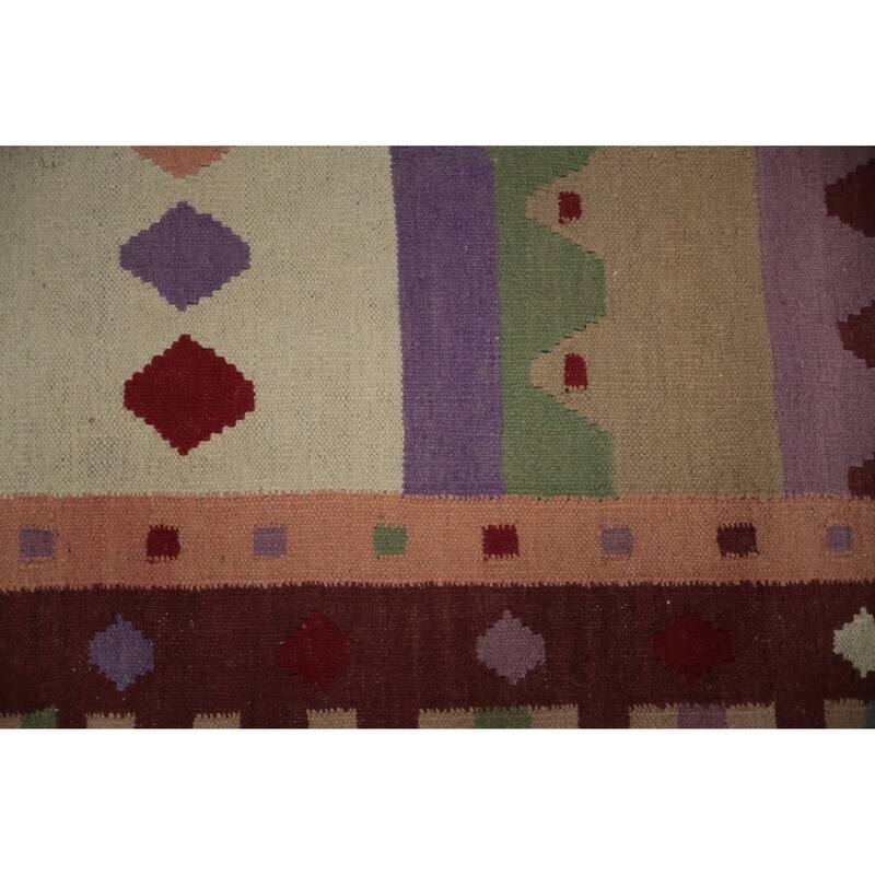Hand Woven Oriental 100% Wool Carpet Southwestern Tribal Multi-Colored Kilim Runner Rug - 12' 10'' X 3' 3''