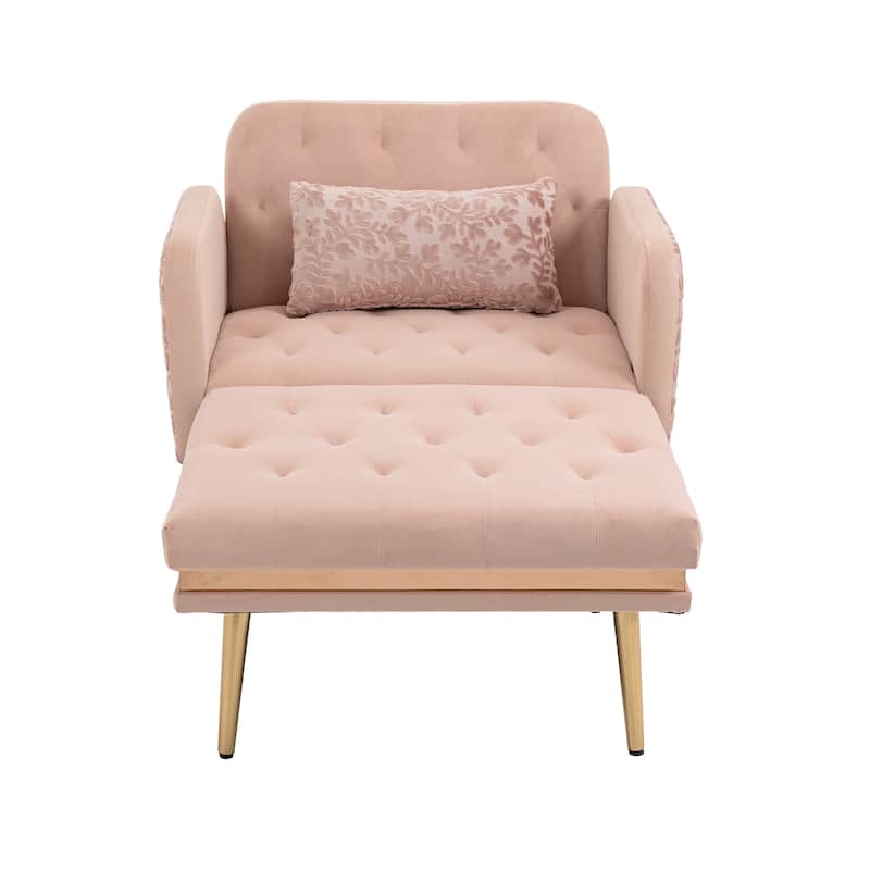 Velvet Upholstered Tufted Living Room Sleeper Chair With Ottoman