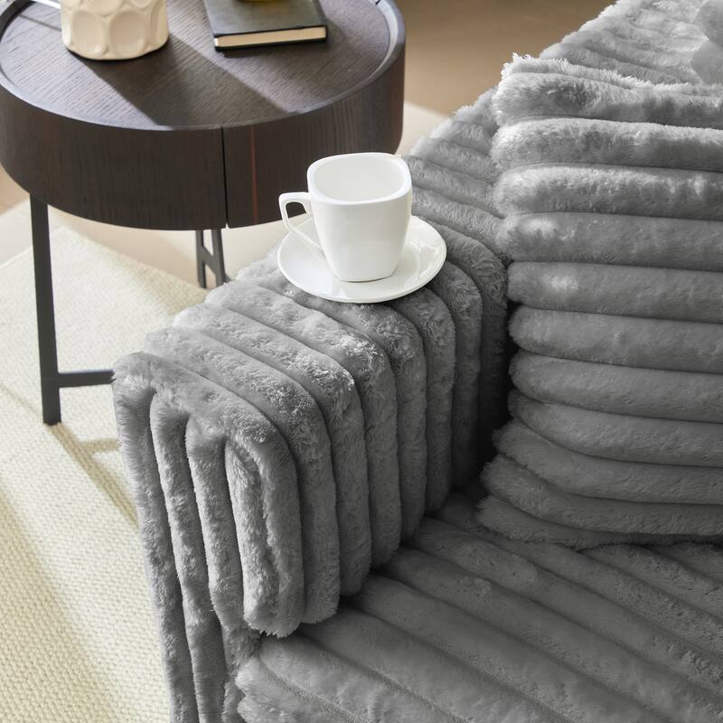 Anmytek Modern Plush Corduroy Cloud Couch 4-Seat Deep Seat Sofa with Soft Pillows