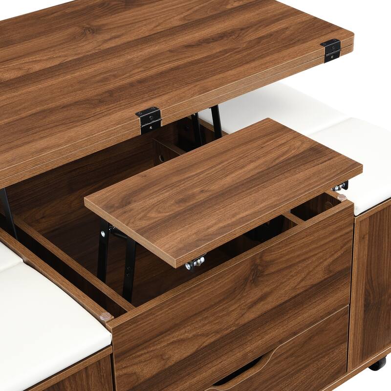 Christopher Knight Home - Calix Lift-Top MDF Coffee Table Set with 4 Stools and Smooth Locking Wheels