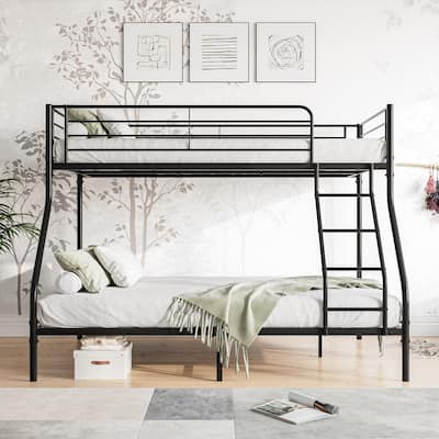 Black Twin-over-Full Metal Bunk Bed, Easy Assembly with Enhanced Upper-Level Guardrail
