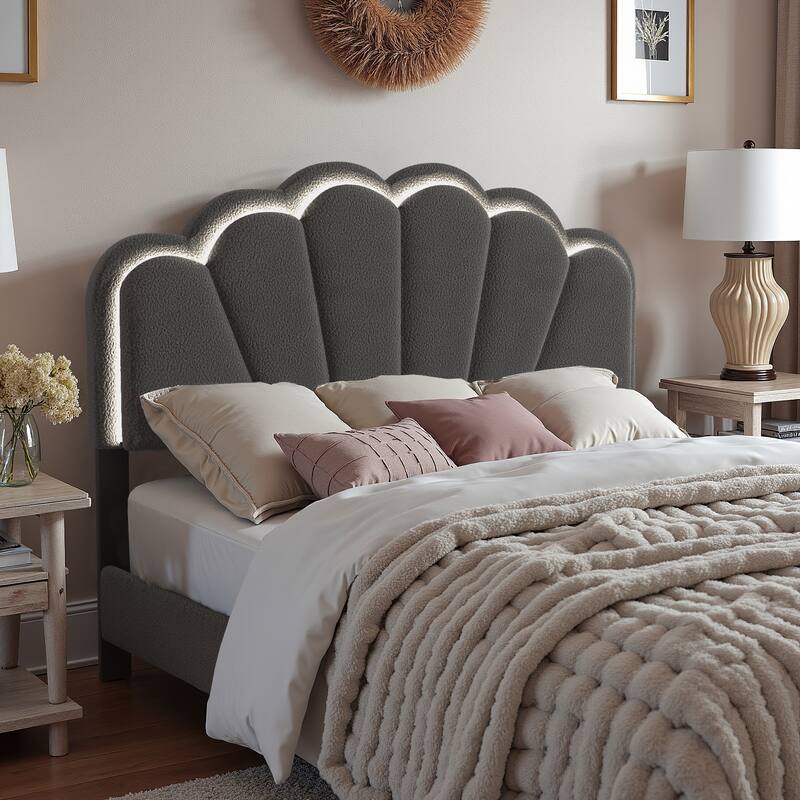 Wacissa LED Headboard Boucle Queen Platform Bed by iNSPIRE Q Modern