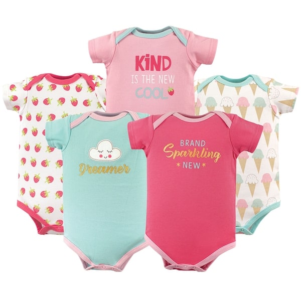 slide 1 of 1, Luvable Friends Baby Girl Cotton Bodysuits 5pk, Dreamer 6-9 Months - Dreamer