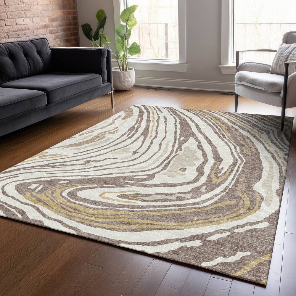 Machine Washable Indoor/ Outdoor Abstract Brushstrokes Chantille Rug