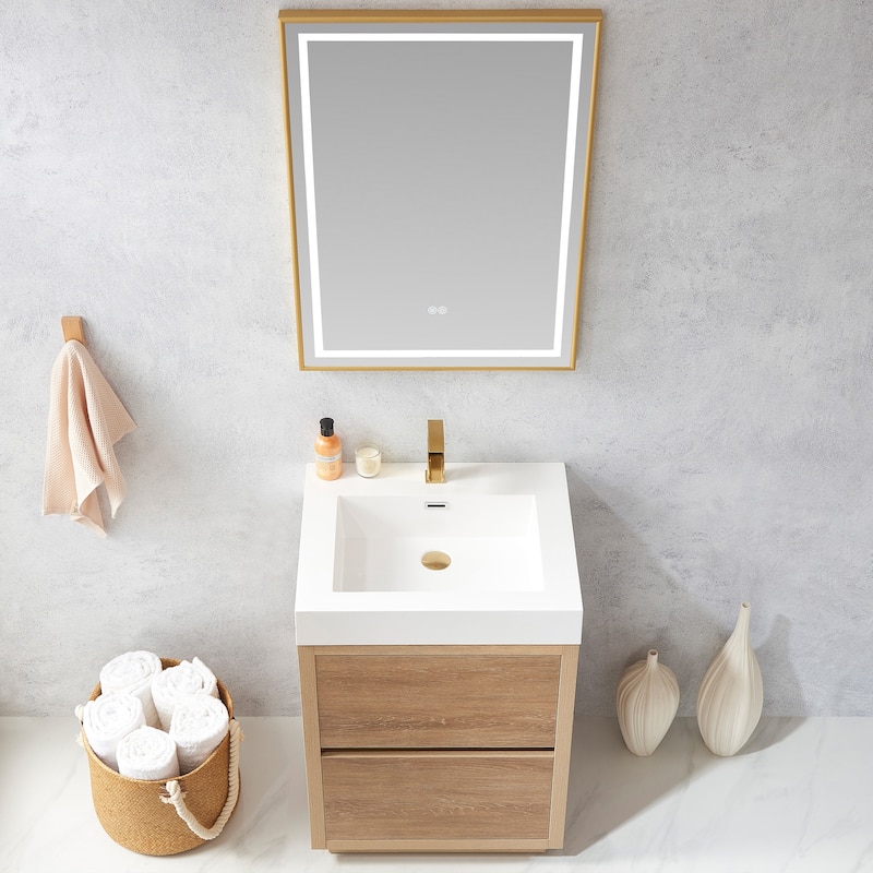 Huesca 24" Single Sink Bath Vanity with White Sink Top and Mirror