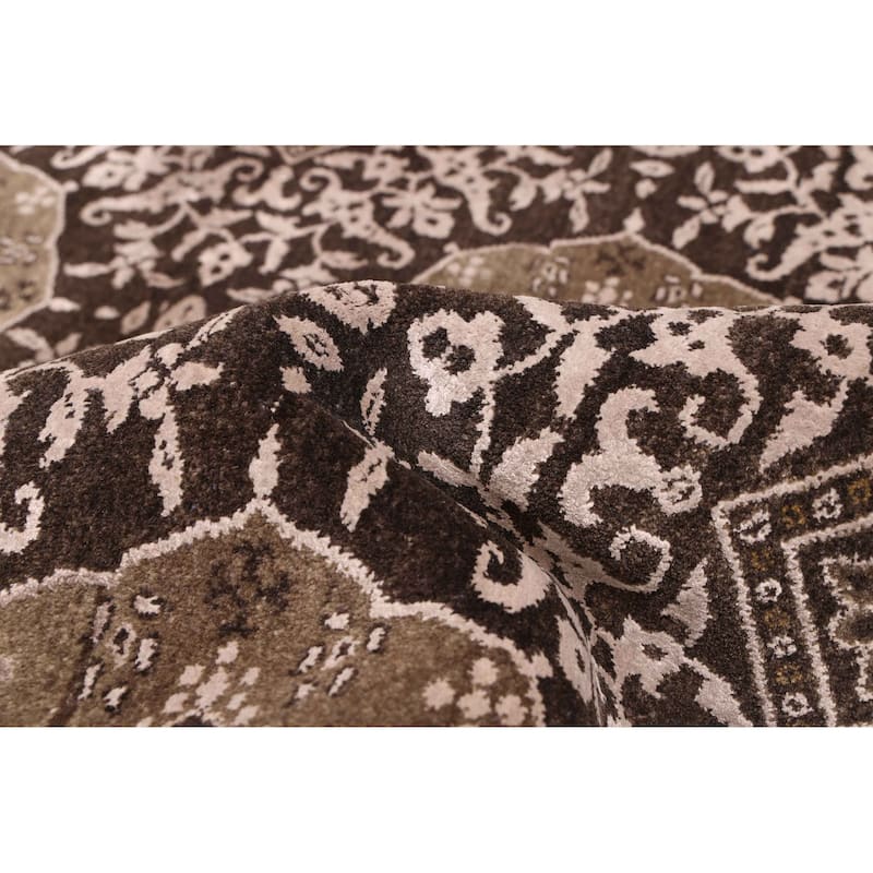 ECARPETGALLERY Hand-knotted Mirzapur Charcoal Silk, Wool Rug - 9'7 x 13'8