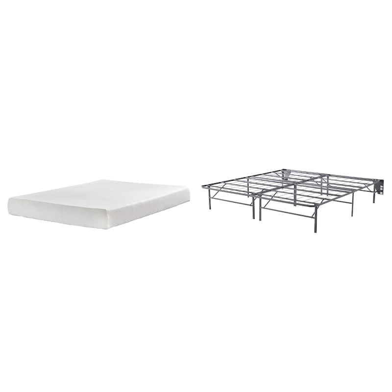 Signature Design by Ashley Chime 8 Inch Memory Foam Black/White 2-Piece King Mattress Package - White/Black - King - Regular Profile - Medium