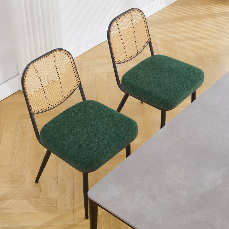 Upholstered Rattan Dining Chairs Set of 2 Side Chair - 33.86"H x 18.9"W x 22.83"D