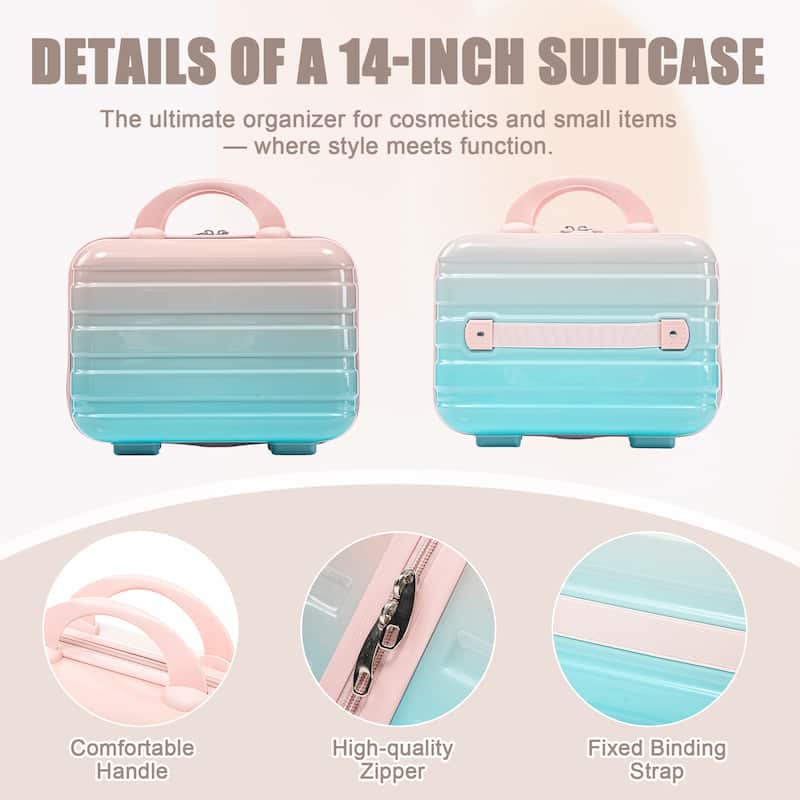 14In 20In 2 pcs in PC Spinner Wheel Luggage, Carry on Suitcase, With Gradient Color and Combination Lock