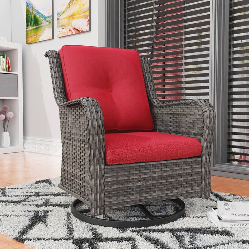 Cozywor Brown Wicker Patio Swivel Rocking Chair
