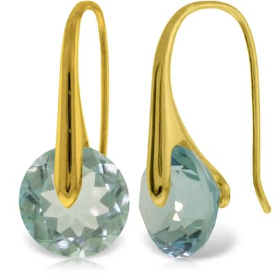 14K Solid Gold Fish Hook Blue Topaz Genuine Gemstone Earrings