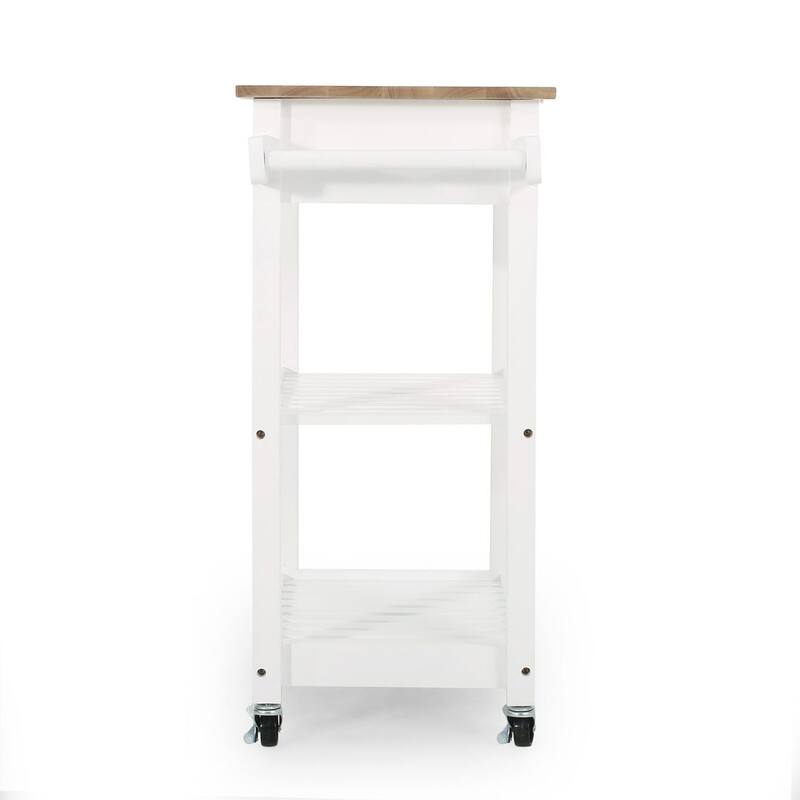 Compact Wooden Kitchen Cart with Wheels Shelves and Drawer by Christopher Knight Home