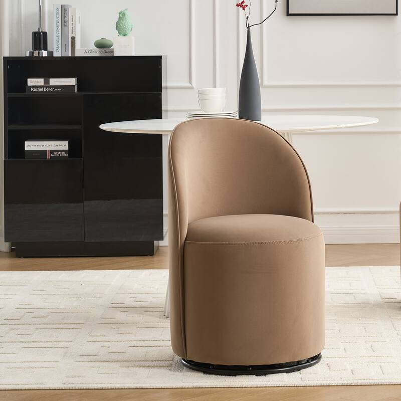 Modern 360 Degree Swivel Bucket Velvet Dining Chair with Metal Base, Plastic Feet for Kitchen Dining Room Living Room Bedroom - Brown